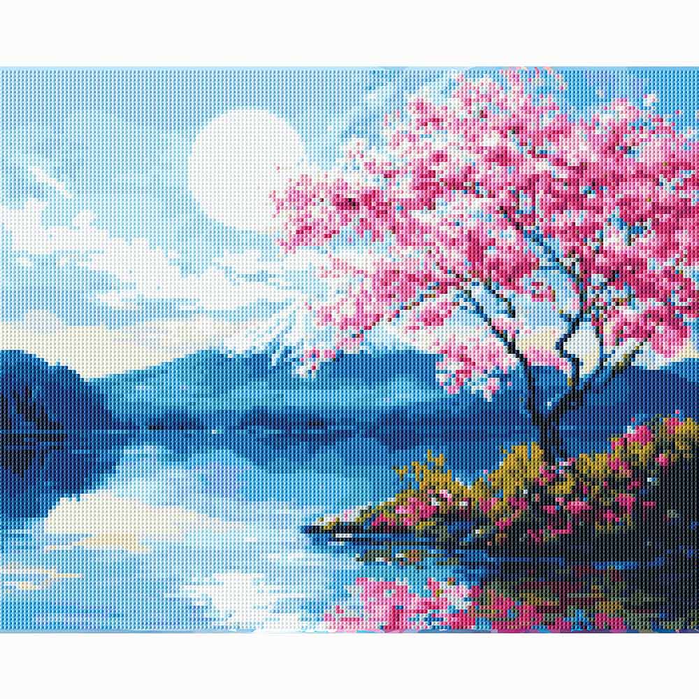 Diamond Painting Kits 15.7" x 19.6" (40 x 50cm) Moonlit Sakura Lake - Diamond Painting Kit