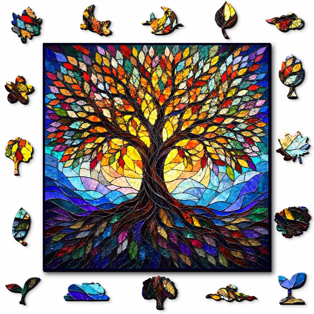 Wooden Jigsaw Puzzles A5 Mosaic Tree - Stained Glass Jigsaw Puzzle