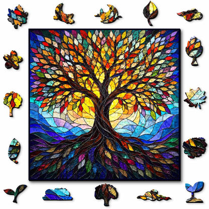 Wooden Jigsaw Puzzles A5 Mosaic Tree - Stained Glass Jigsaw Puzzle