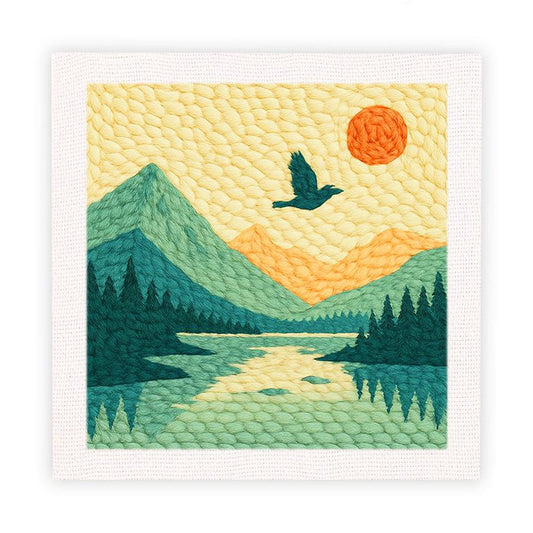 Painting By Numbers Kits 9.8" x 9.8" (25x25cm) Mountain Lake - Punch Needle Kit