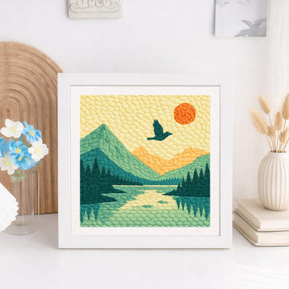 Painting By Numbers Kits 9.8" x 9.8" (25x25cm) Mountain Lake - Punch Needle Kit