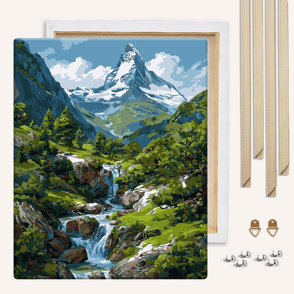 Painting By Numbers Kits With DIY Wood Frame Mountain Stream - Paint By Numbers Kit