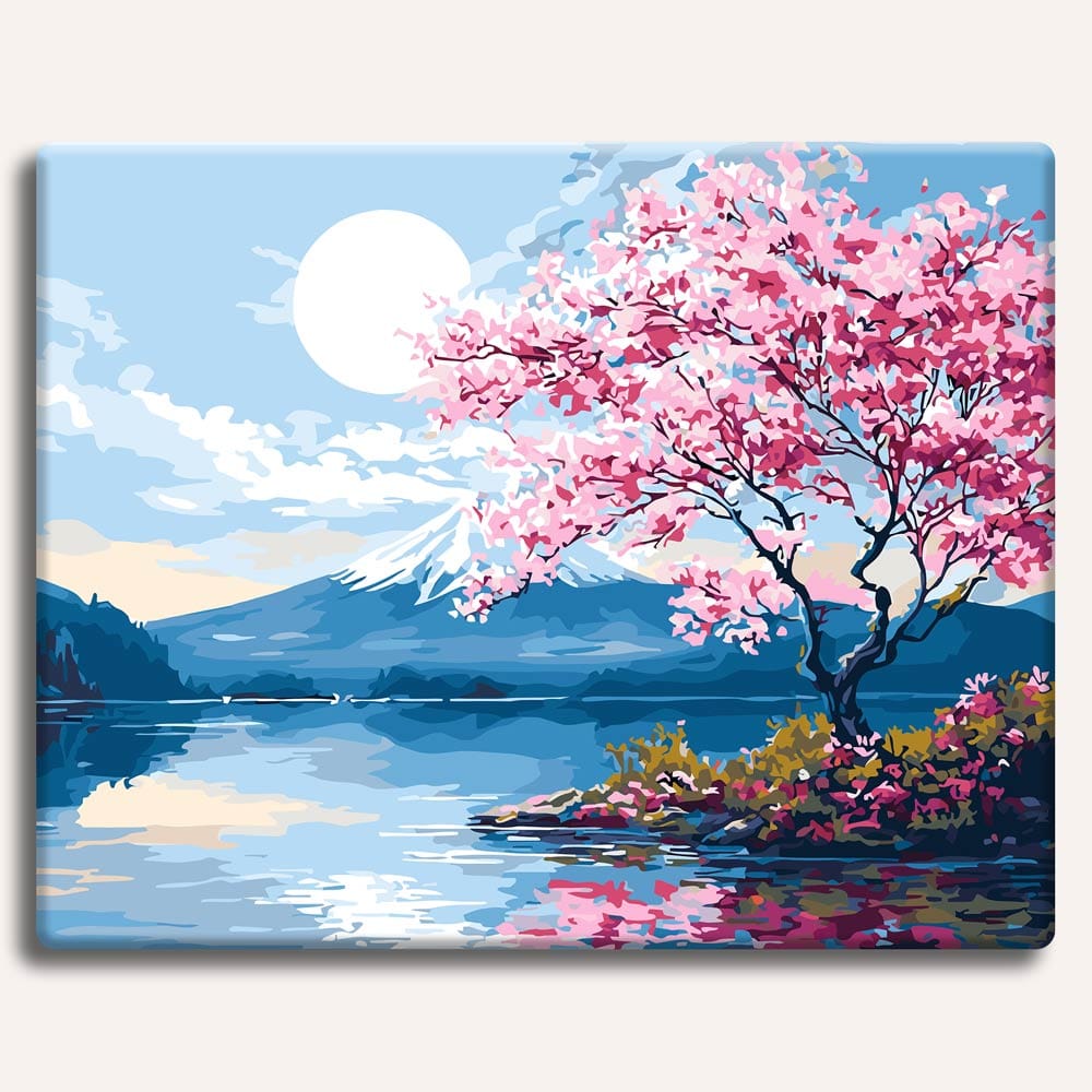 Painting By Numbers Kits 15.7" x 19.6" (40 x 50cm) Moonlit Sakura Lake - Paint By Numbers Kit