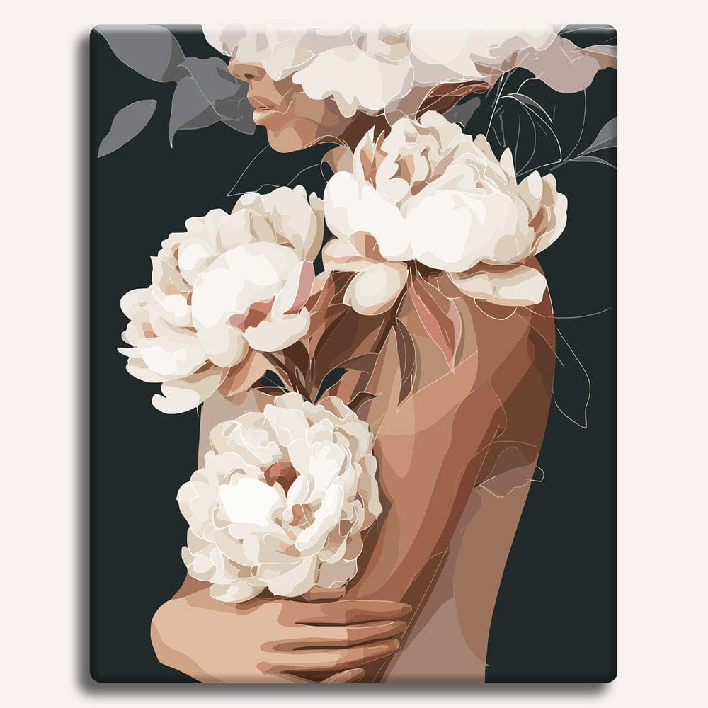 Painting By Numbers Kits 15.7" x 19.6" (40 x 50cm) White Peonies in Love - Paint By Numbers Kit