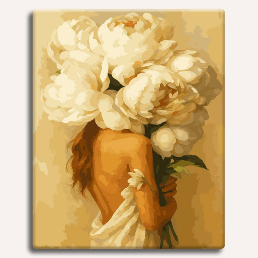 Painting By Numbers Kits 15.7" x 19.6" (40 x 50cm) White Peonies Love - Paint By Numbers Kit