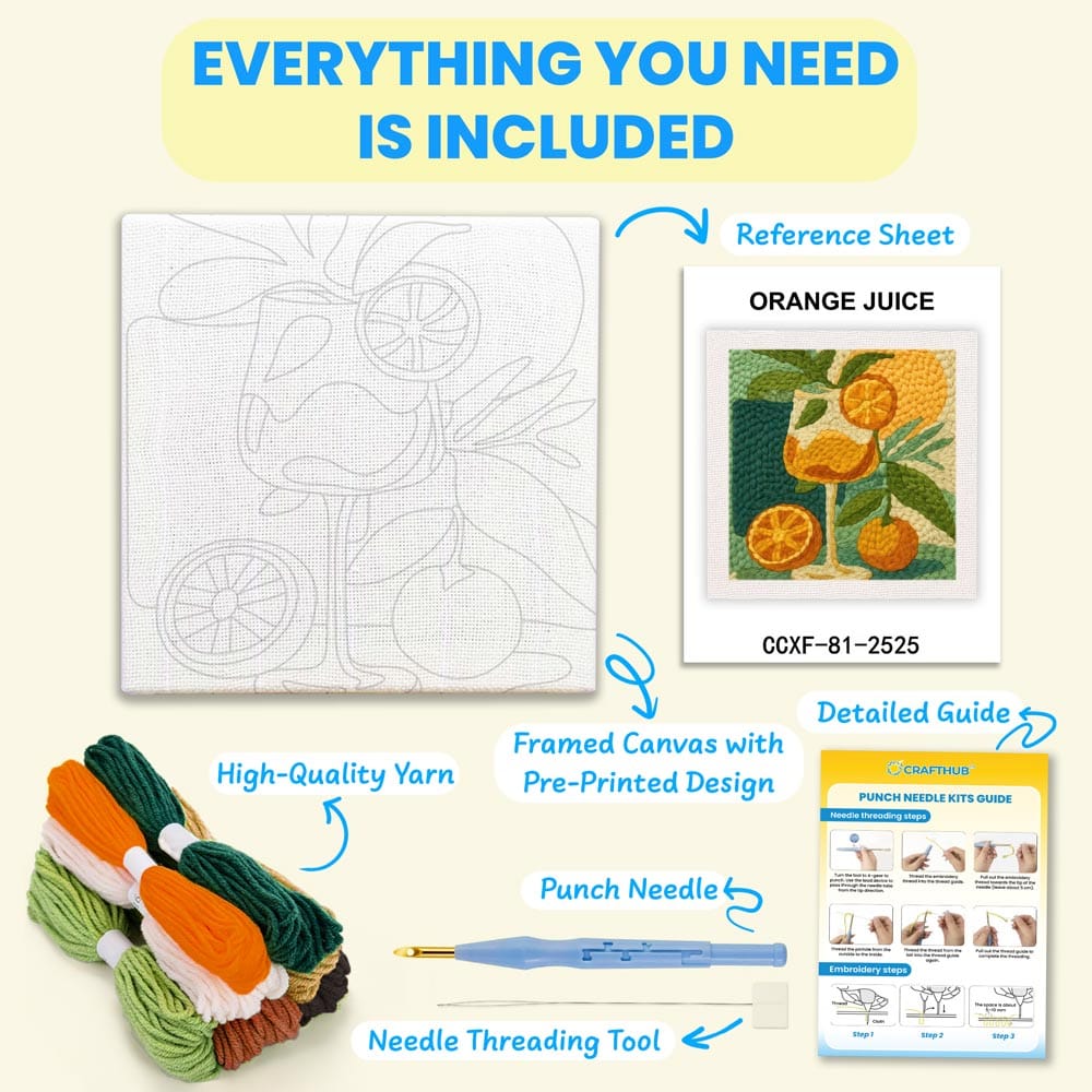 Painting By Numbers Kits 9.8" x 9.8" (25x25cm) Orange Juice - Punch Needle Kit