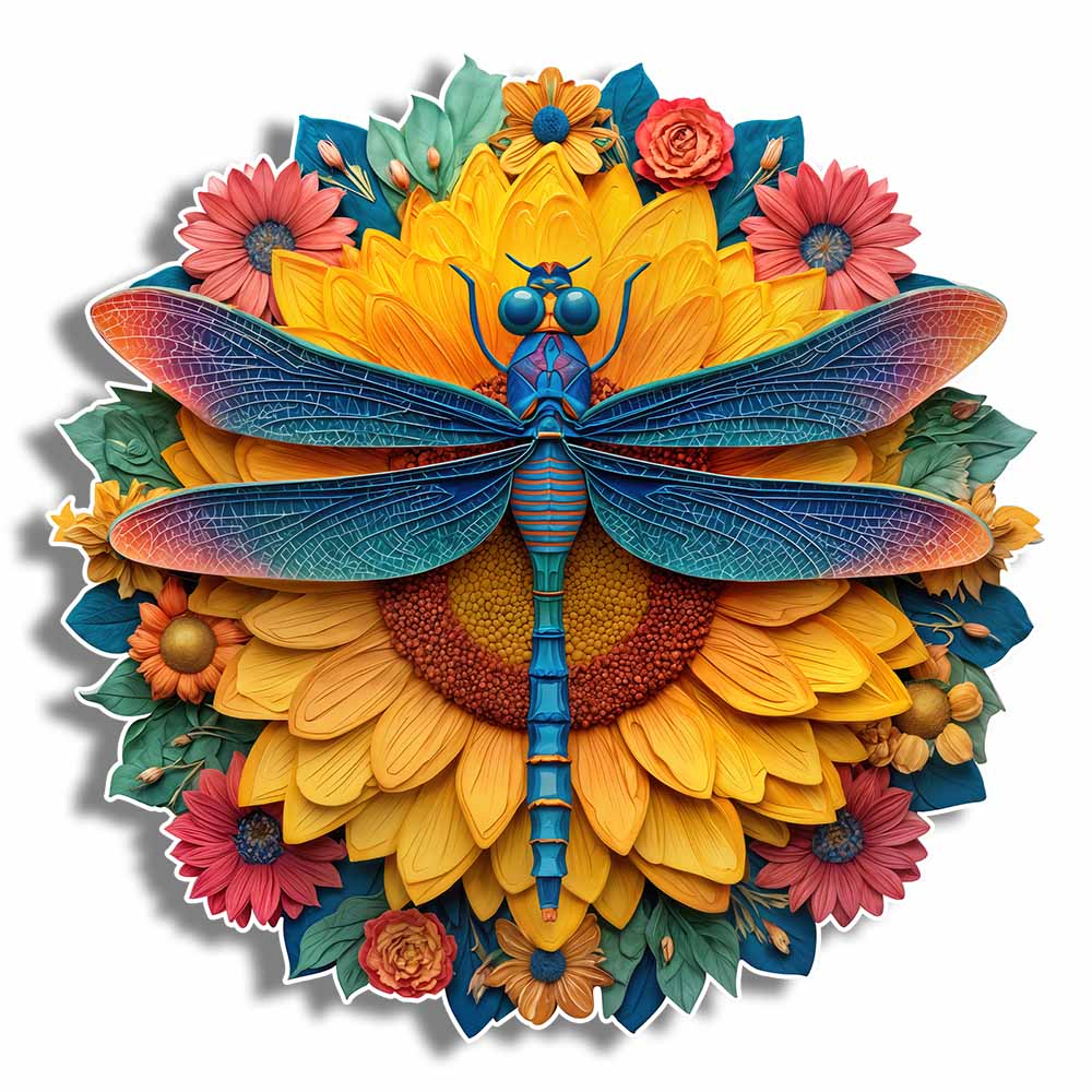 Animal Jigsaw Puzzle > Wooden Jigsaw Puzzle > Jigsaw Puzzle 🔥Last Day - Dragonfly Sunflower - Wooden Jigsaw Puzzle