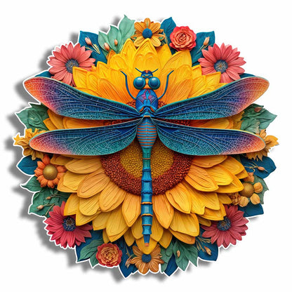 Animal Jigsaw Puzzle > Wooden Jigsaw Puzzle > Jigsaw Puzzle 🔥Last Day - Dragonfly Sunflower - Wooden Jigsaw Puzzle