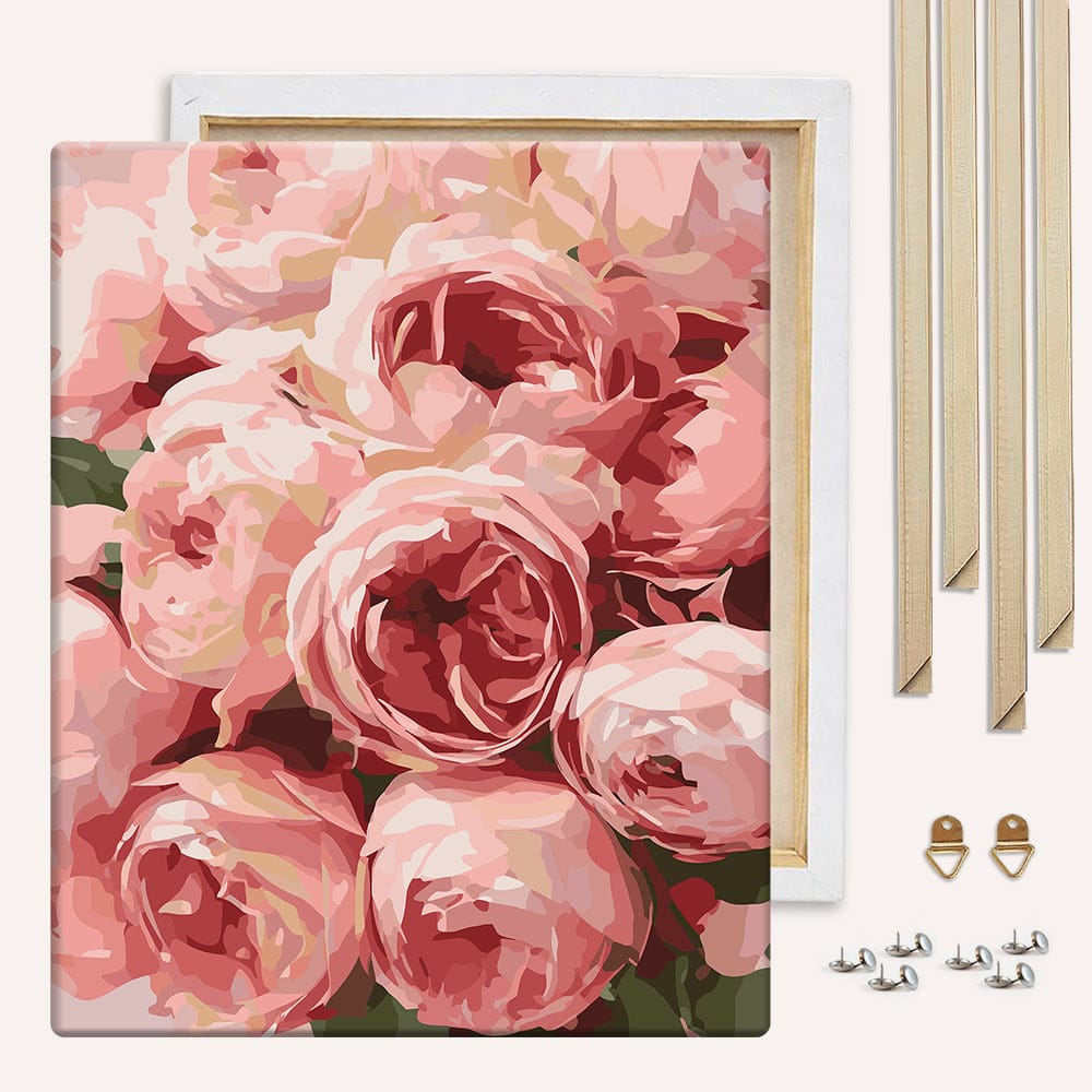 Painting By Numbers Kits With DIY Wood Frame Pink Roses  - Paint By Numbers Kit