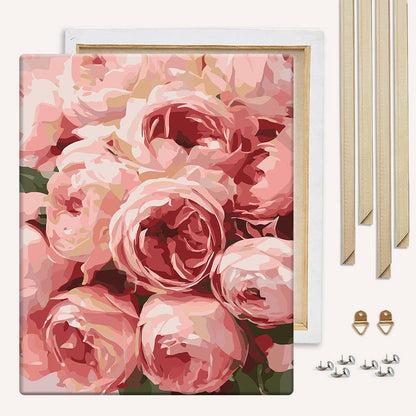 Painting By Numbers Kits With DIY Wood Frame Pink Roses  - Paint By Numbers Kit