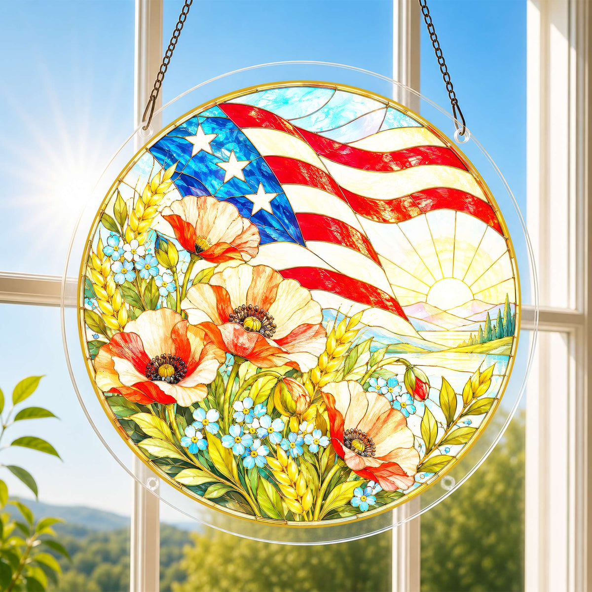 Acrylic Jigsaw Puzzle Acrylic Jigsaw Puzzle Suncatcher - Poppies and Old Glory