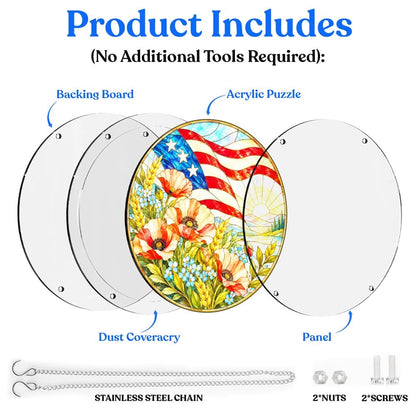 Acrylic Jigsaw Puzzle Acrylic Jigsaw Puzzle Suncatcher - Poppies and Old Glory
