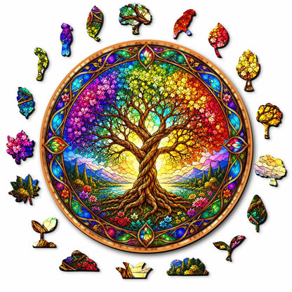 Wooden Jigsaw Puzzles A5 Radiant Tree - Stained Glass Jigsaw Puzzle