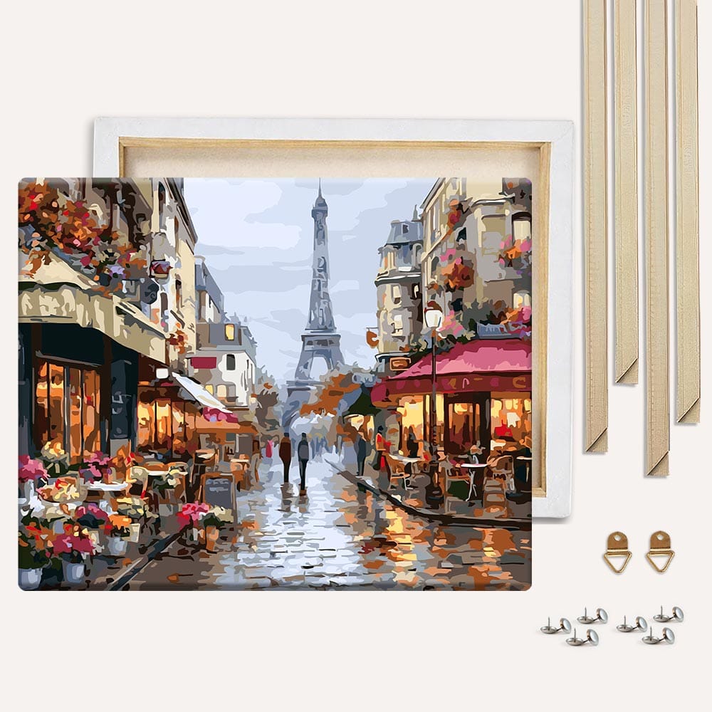Painting By Numbers Kits With DIY Wood Frame Rainy Day in Paris - Paint By Numbers Kit
