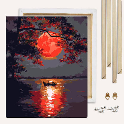Painting By Numbers Kits With DIY Wood Frame Red Moon - Paint By Numbers Kit