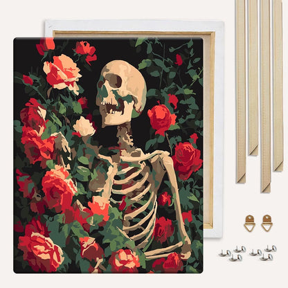Painting By Numbers Kits With DIY Wood Frame Rose Skull - Paint By Numbers Kit