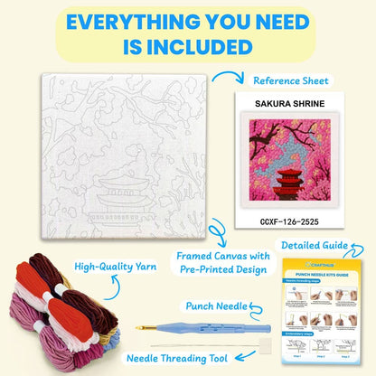Painting By Numbers Kits 9.8" x 9.8" (25x25cm) Sakura Shrine - Punch Needle Kit