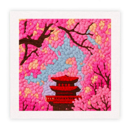 Painting By Numbers Kits 9.8" x 9.8" (25x25cm) Sakura Shrine - Punch Needle Kit