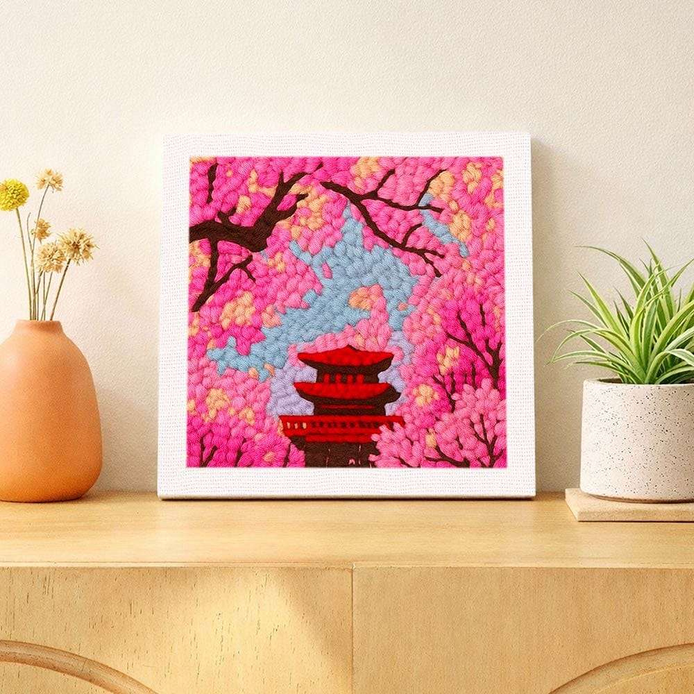 Painting By Numbers Kits 9.8" x 9.8" (25x25cm) Sakura Shrine - Punch Needle Kit