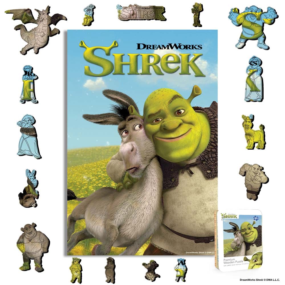 Wooden Jigsaw Puzzles A4 + Wooden Gift Box Shrek & Donkey - Wooden Jigsaw Puzzle