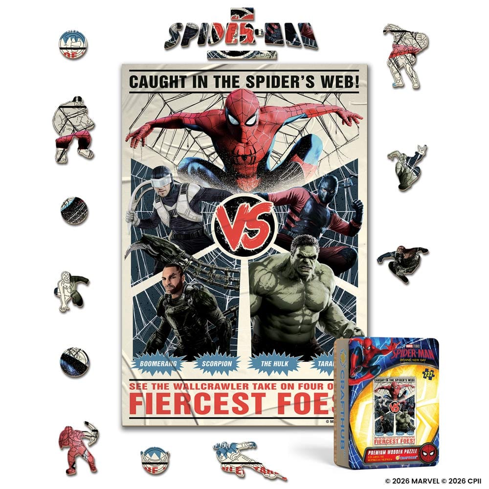 Wooden Jigsaw Puzzles A4 + Wooden Gift Box Spider-Man Fiercest Foes - Wooden Jigsaw Puzzle