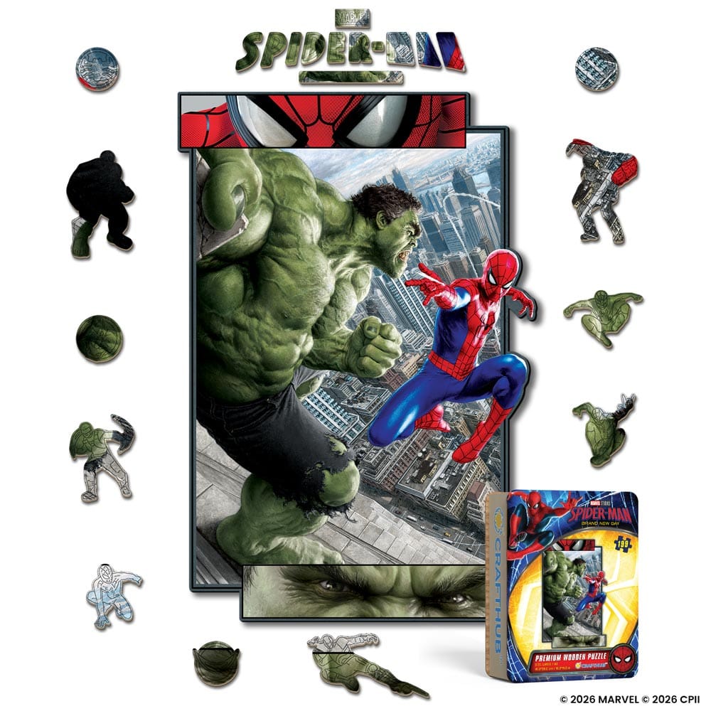 Wooden Jigsaw Puzzles A4 + Wooden Gift Box Spider-Man vs. The Hulk - Wooden Jigsaw Puzzle