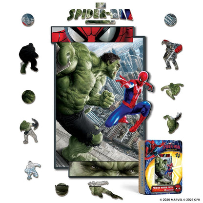 Wooden Jigsaw Puzzles A4 + Wooden Gift Box Spider-Man vs. The Hulk - Wooden Jigsaw Puzzle