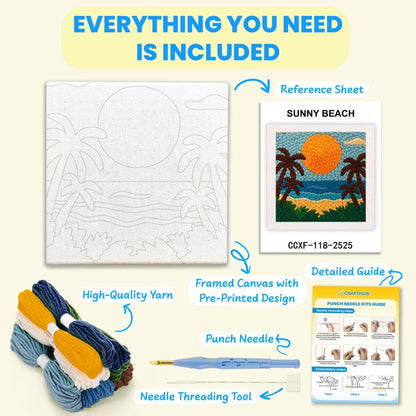 Painting By Numbers Kits 9.8" x 9.8" (25x25cm) Sunny Beach - Punch Needle Kit