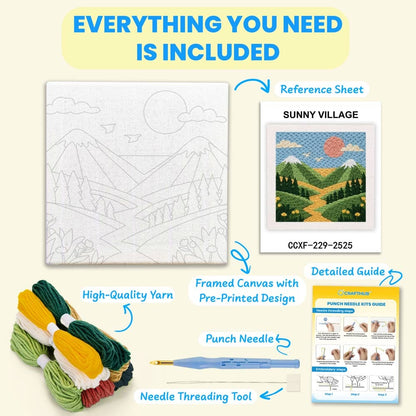 Painting By Numbers Kits 9.8" x 9.8" (25x25cm) Sunny Village - Punch Needle Kit