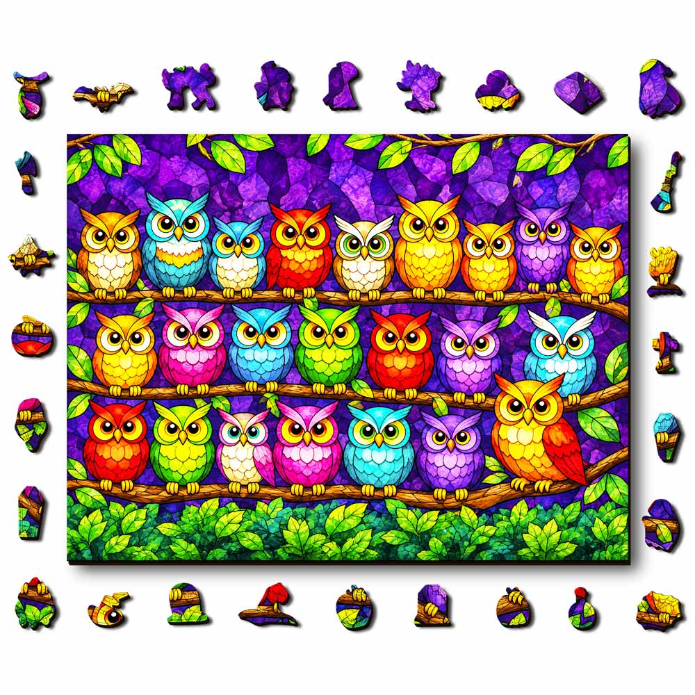 Wooden Jigsaw Puzzles Spooky Owls - Wooden Jigsaw Puzzle