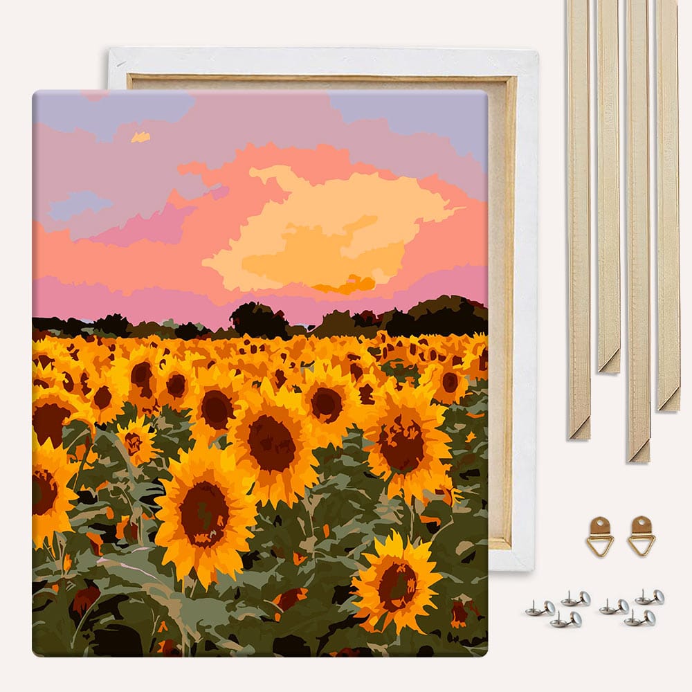 Painting By Numbers Kits With DIY Wood Frame Sunflower Field - Paint By Numbers Kit