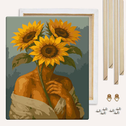 Painting By Numbers Kits With DIY Wood Frame Sunflower love - Paint By Numbers Kit