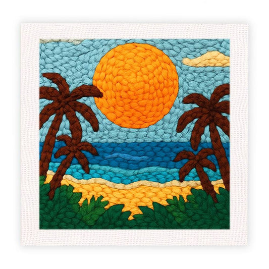 Painting By Numbers Kits 9.8" x 9.8" (25x25cm) Sunny Beach - Punch Needle Kit