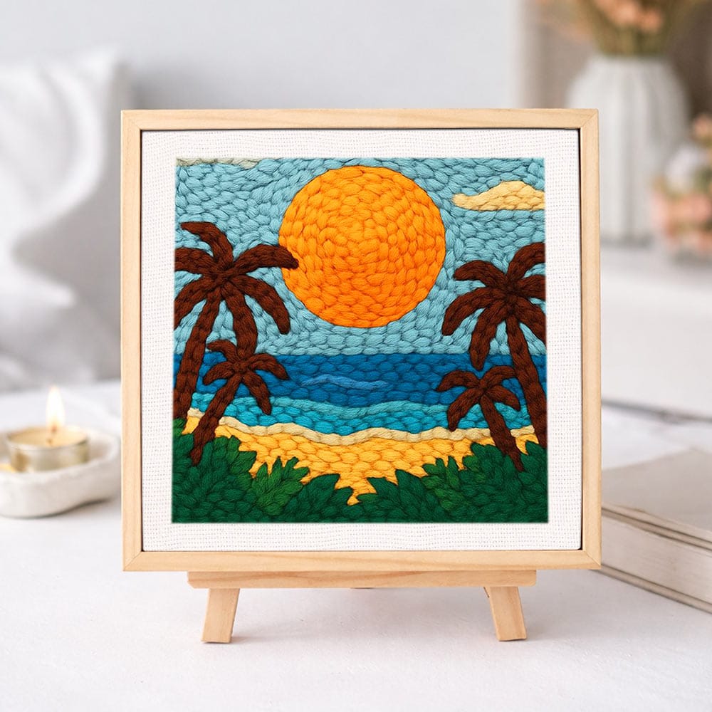 Painting By Numbers Kits 9.8" x 9.8" (25x25cm) Sunny Beach - Punch Needle Kit