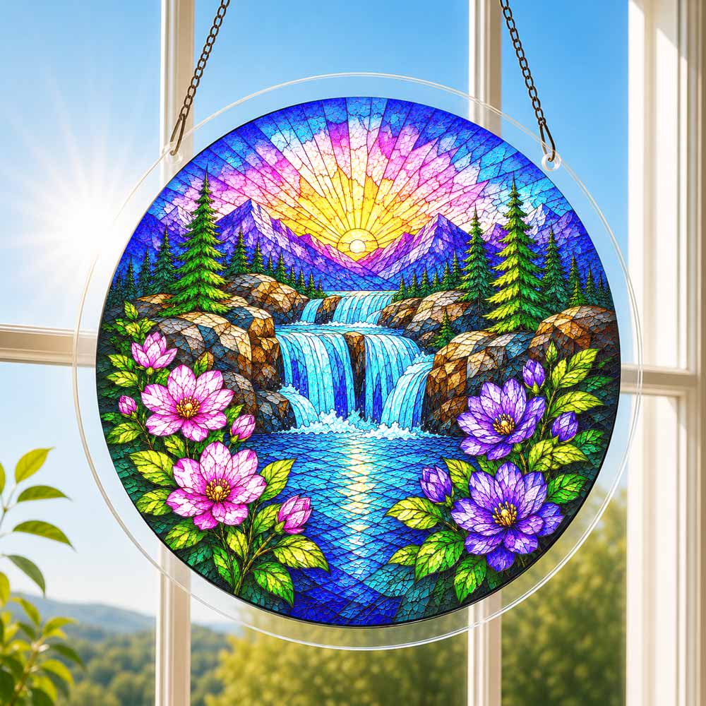 Acrylic Jigsaw Puzzle Acrylic Jigsaw Puzzle Suncatcher - Sunrise Waterfall