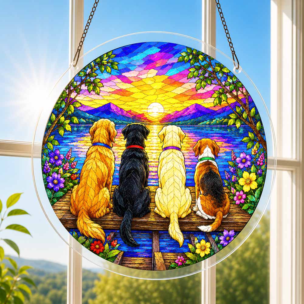 Acrylic Jigsaw Puzzle Acrylic Jigsaw Puzzle Suncatcher - Sunset Dogs