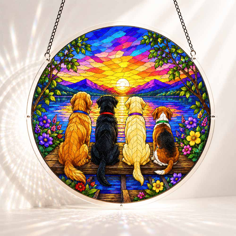 Acrylic Jigsaw Puzzle S - (7 inch) Acrylic Jigsaw Puzzle Suncatcher - Sunset Dogs