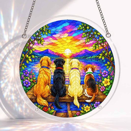 Acrylic Jigsaw Puzzle S - (7 inch) Acrylic Jigsaw Puzzle Suncatcher - Sunset Dogs