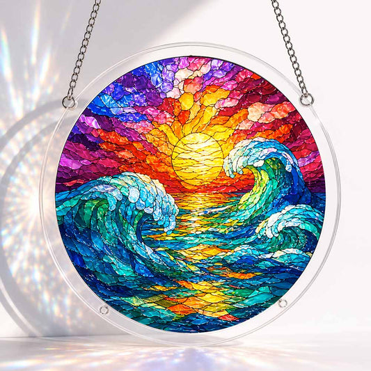 Acrylic Jigsaw Puzzle S - (7 inch) Acrylic Jigsaw Puzzle Suncatcher - Sunset Waves