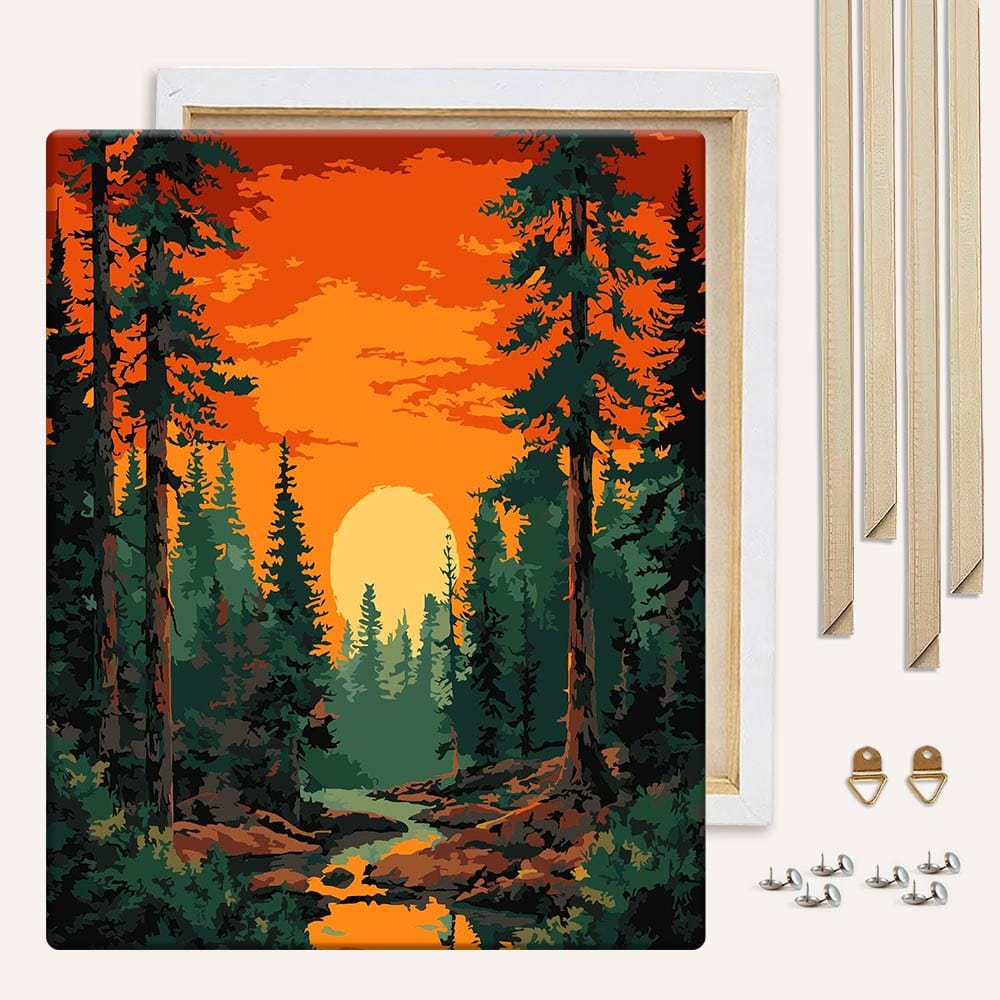Painting By Numbers Kits With DIY Wood Frame Sunset in Valley - Paint By Numbers Kit