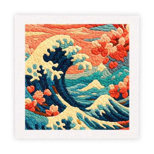 Painting By Numbers Kits 9.8" x 9.8" (25x25cm) The Great Wave off Kanagawa - Punch Needle Kit