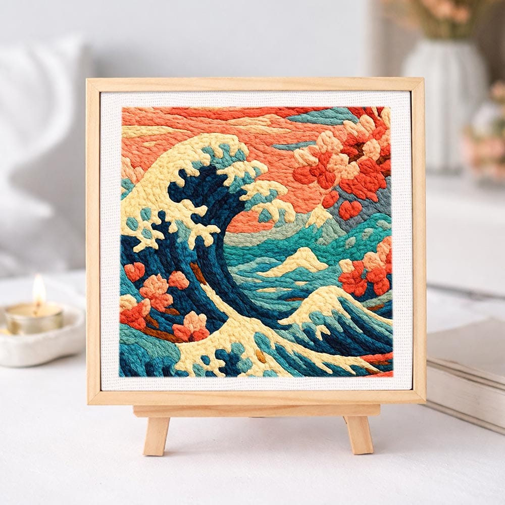 Painting By Numbers Kits 9.8" x 9.8" (25x25cm) The Great Wave off Kanagawa - Punch Needle Kit