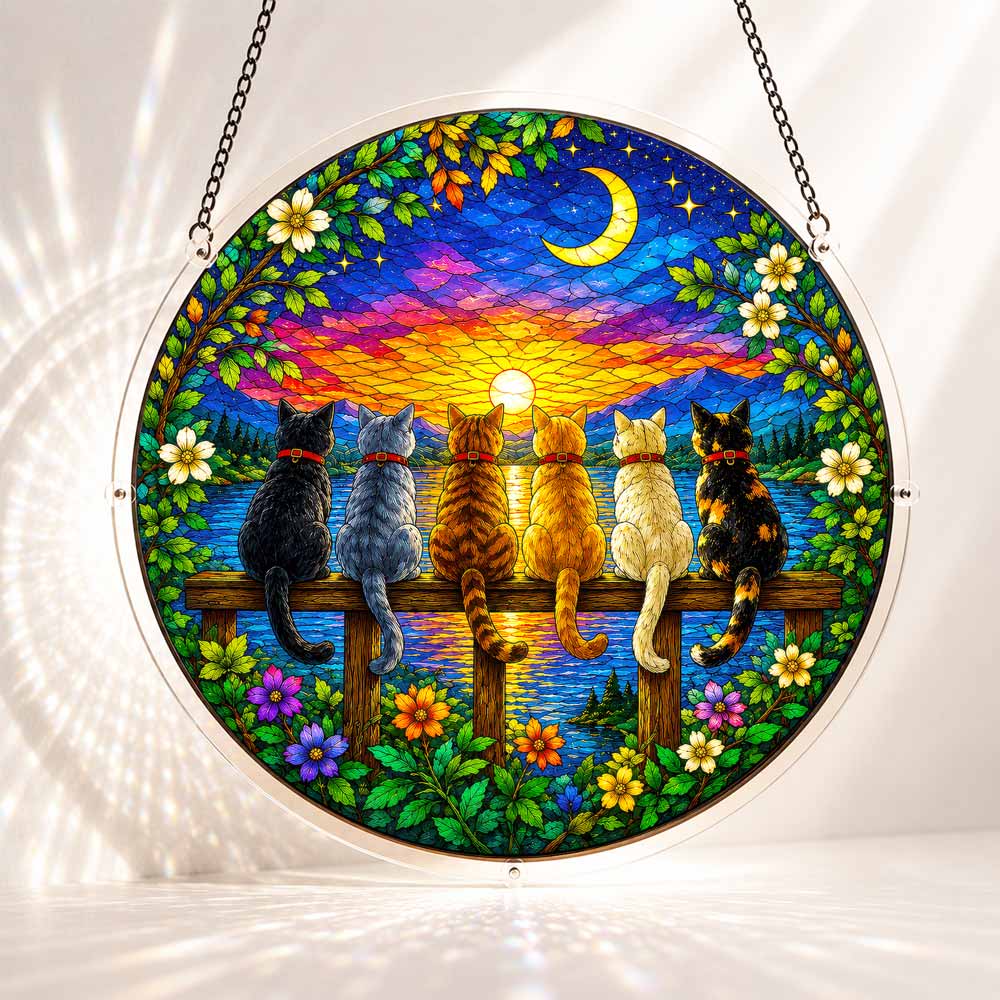 Acrylic Jigsaw Puzzle S - (7 inch) Acrylic Jigsaw Puzzle Suncatcher - Twilight Cats