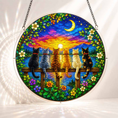 Acrylic Jigsaw Puzzle S - (7 inch) Acrylic Jigsaw Puzzle Suncatcher - Twilight Cats
