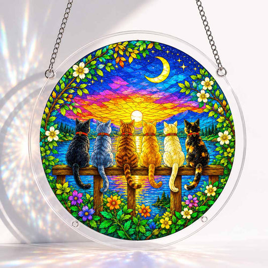 Acrylic Jigsaw Puzzle S - (7 inch) Acrylic Jigsaw Puzzle Suncatcher - Twilight Cats