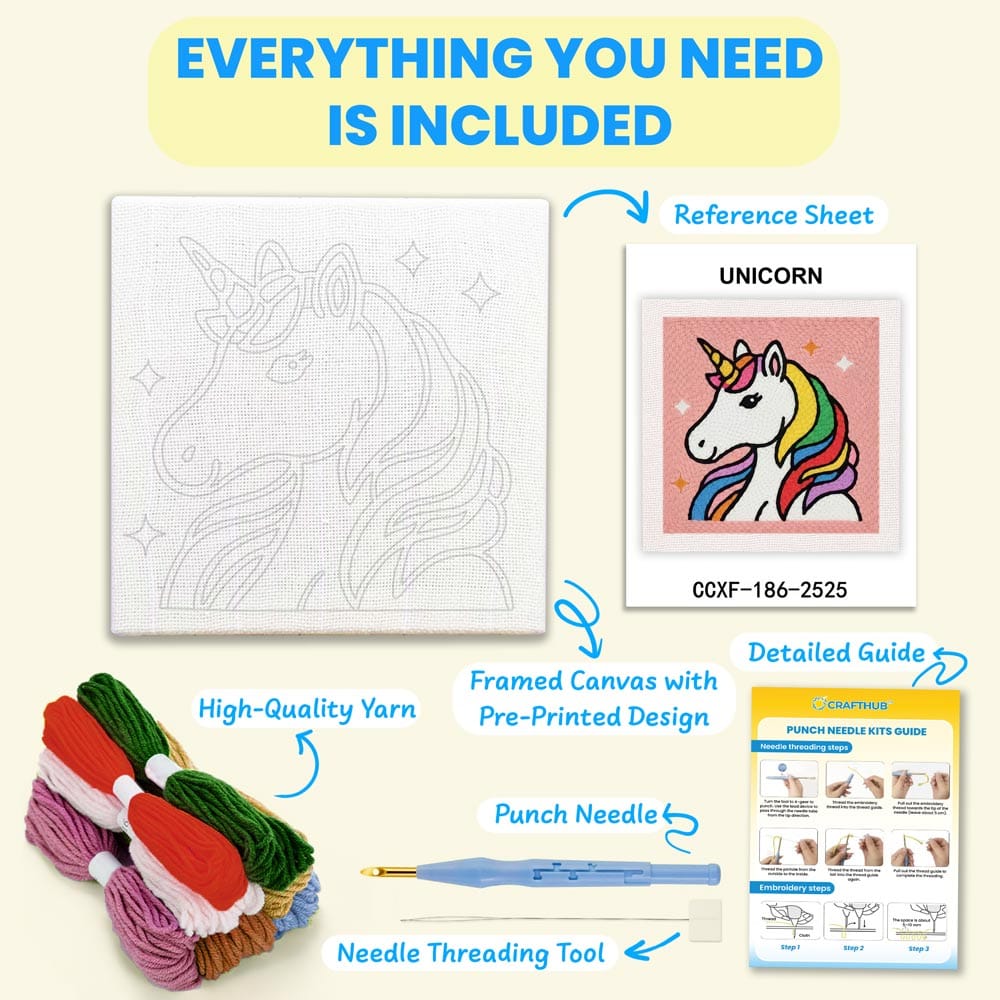 Painting By Numbers Kits 9.8" x 9.8" (25x25cm) Unicorn - Punch Needle Kit