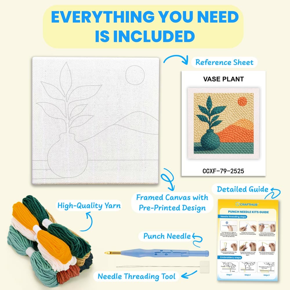 Painting By Numbers Kits 9.8" x 9.8" (25x25cm) Vase Plant - Punch Needle Kit