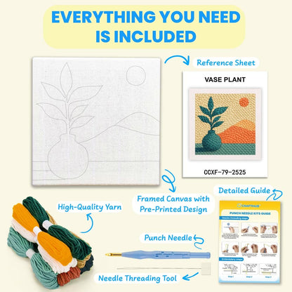Painting By Numbers Kits 9.8" x 9.8" (25x25cm) Vase Plant - Punch Needle Kit