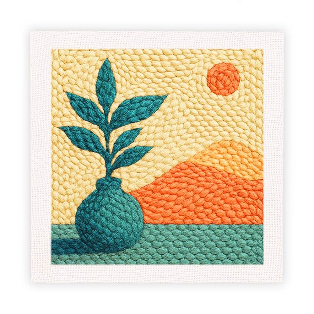 Painting By Numbers Kits 9.8" x 9.8" (25x25cm) Vase Plant - Punch Needle Kit