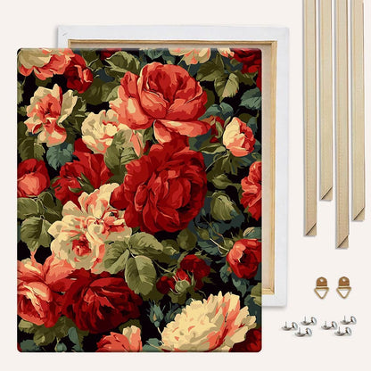 Painting By Numbers Kits With DIY Wood Frame Vintage Red Roses - Paint By Numbers Kit